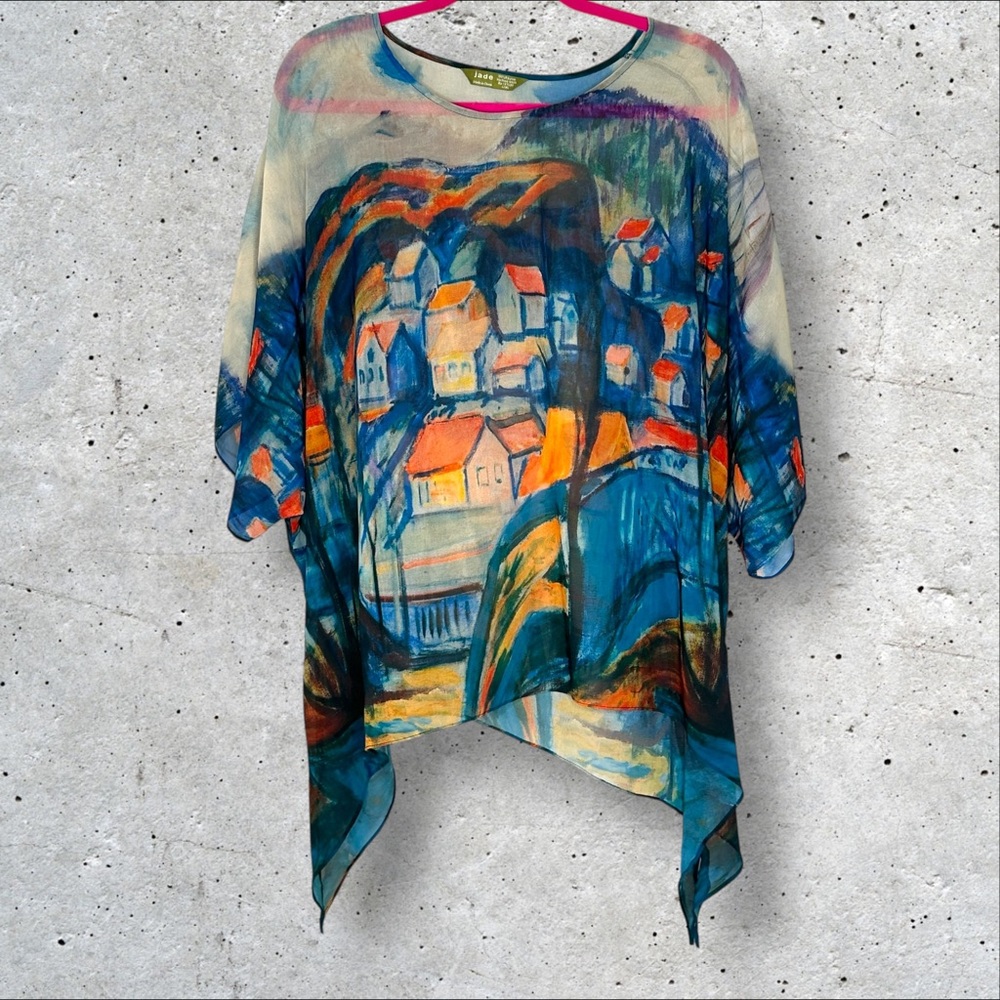 Jade Multicolor Artistic Blouse Poncho